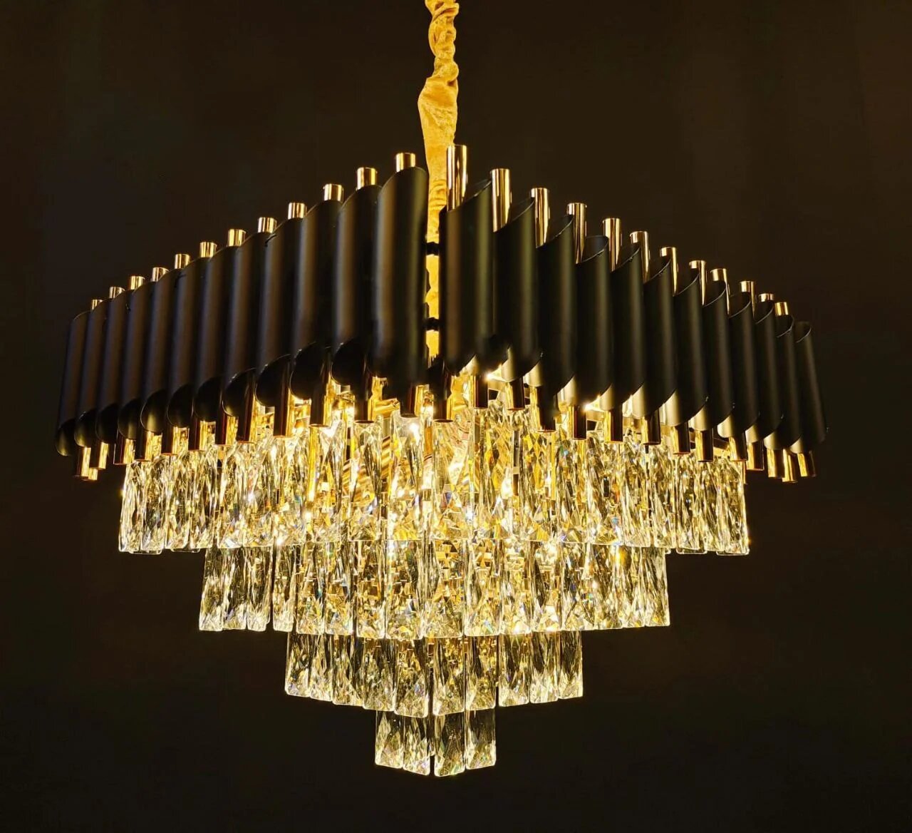Candelabru Cristal, 40x40cm, 5 x E27, Negru/Auriu