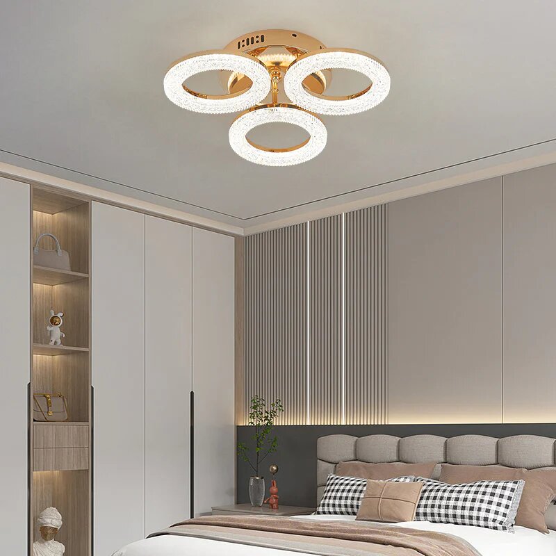 Lustra LED cu Telecomanda, 60W, 3 tipuri de lumina, Auriu