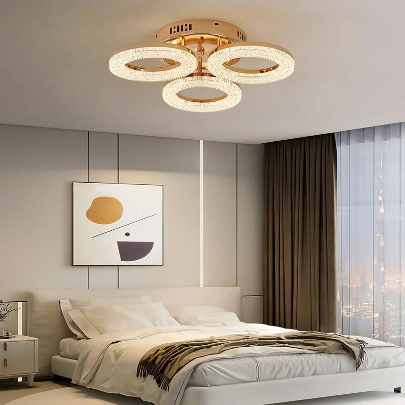 Lustra LED cu Telecomanda, 60W, 3 tipuri de lumina, Auriu