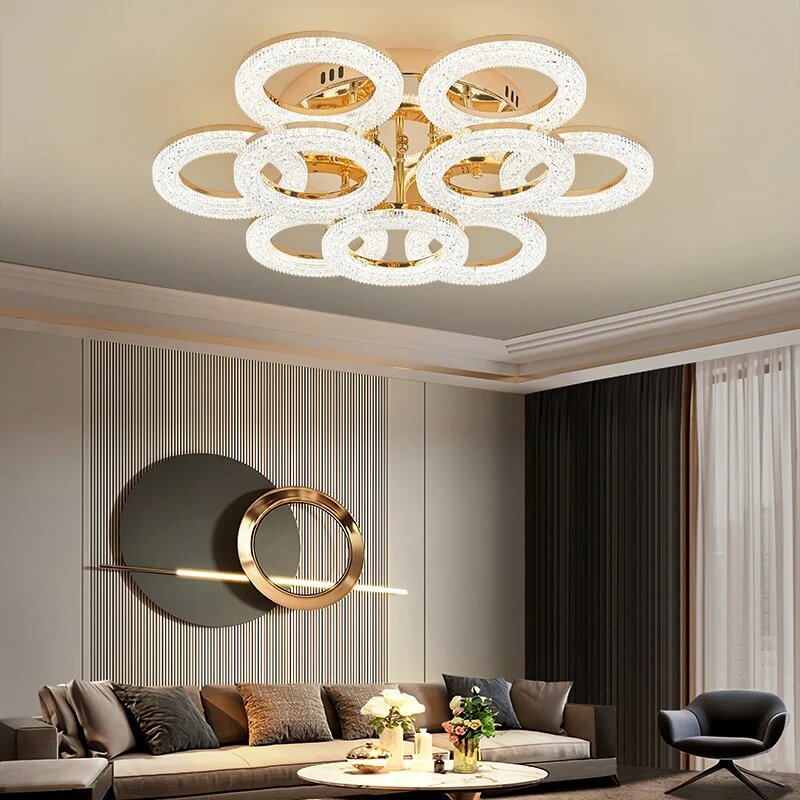 Lustra LED cu Telecomanda, 180W, 3 tipuri de lumina, Auriu
