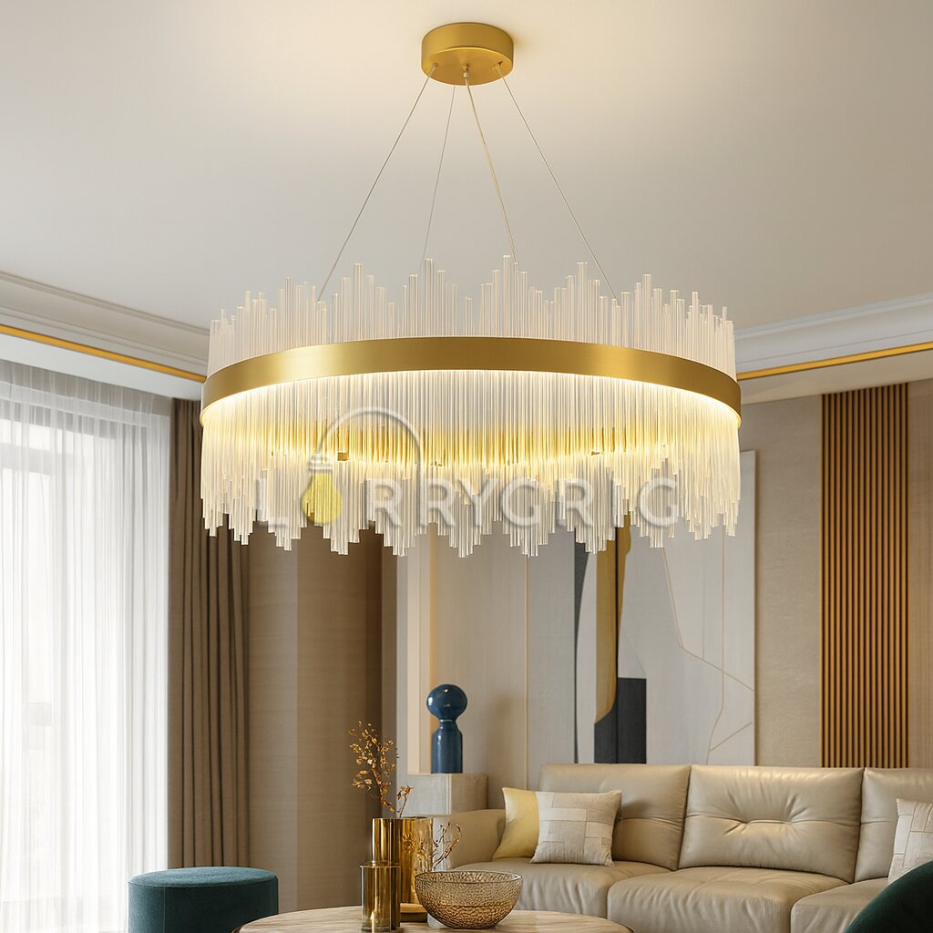 Candelabru LED Cristal cu Telecomanda, 60cm, 112W, Auriu