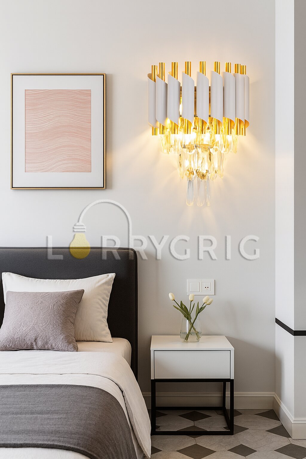 Aplica Cristal, 2 x E27, Alb/Auriu