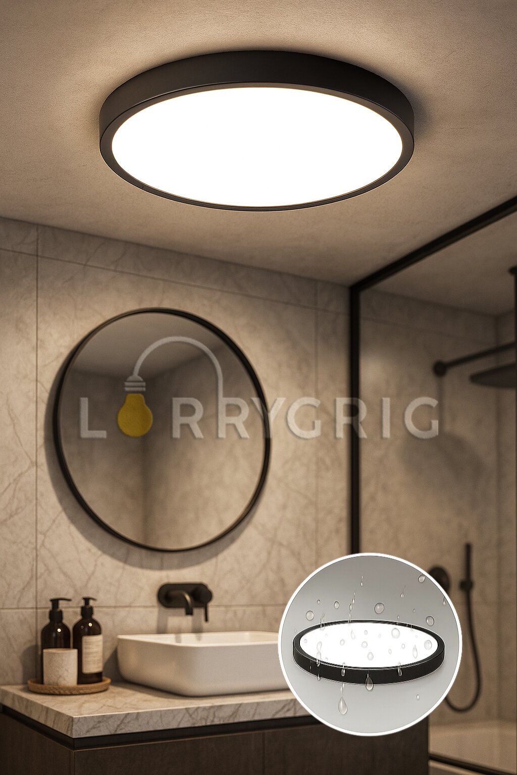 Plafoniera LED Baie 30CM, 24W, 3 tipuri de lumina, IP40, Negru