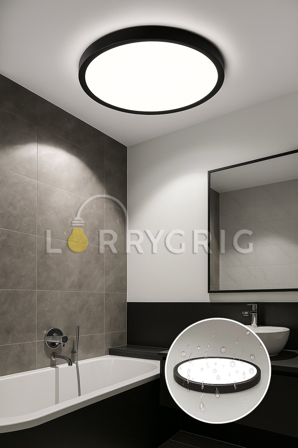 Plafoniera LED Baie 50CM, 40W, 3 tipuri de lumina, IP40, Negru