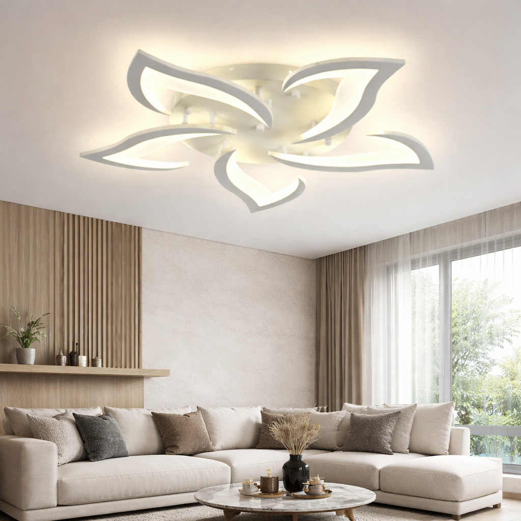 Lustra LED Flower cu Telecomanda, 70W, 3 tipuri de lumina, Alb