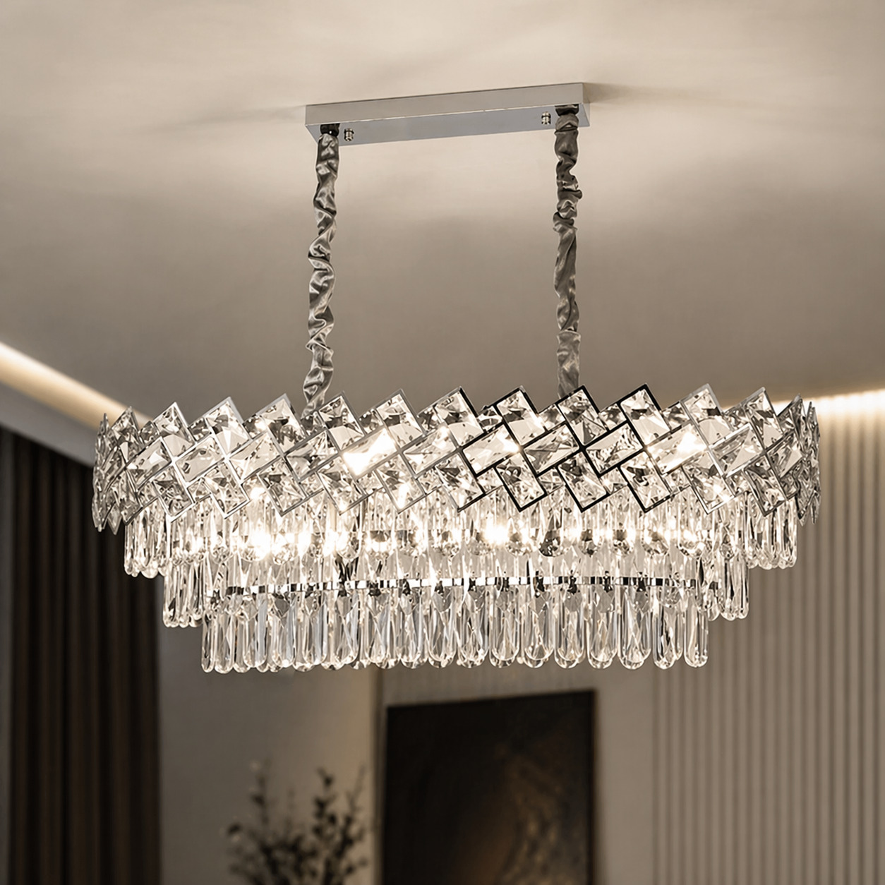 Candelabru Cristal, 80x30CM, 8 x E27, Argintiu