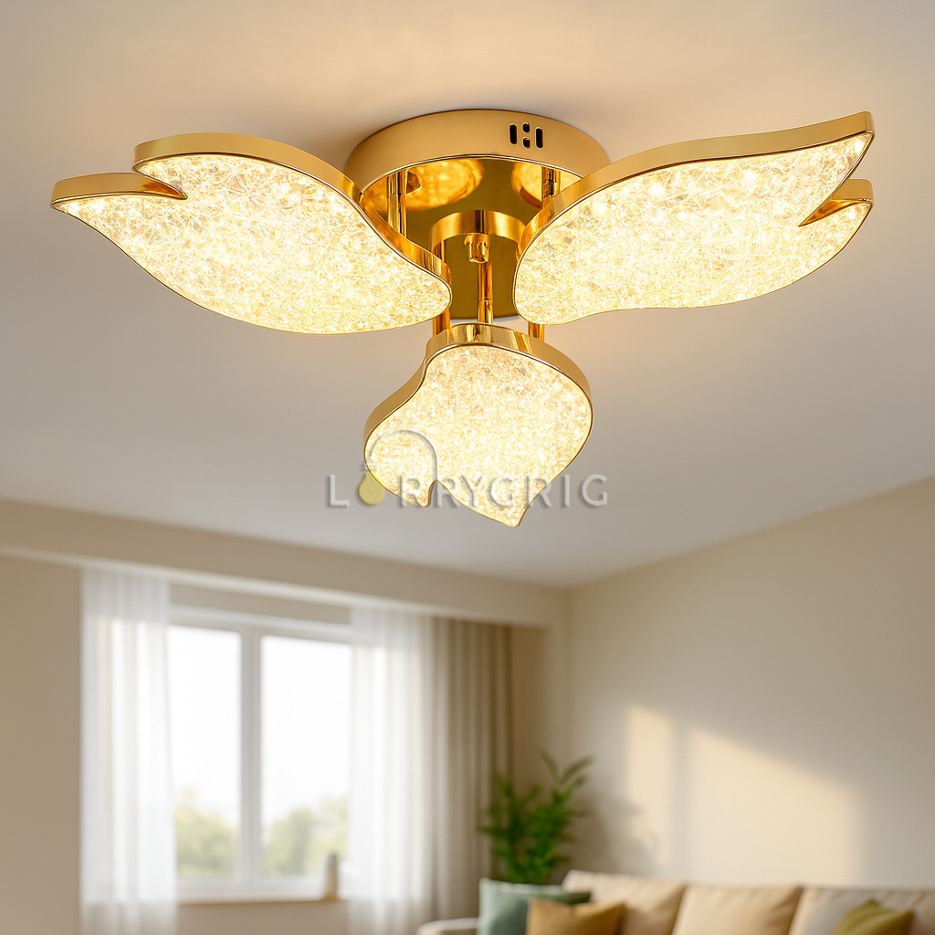 Lustra LED cu Telecomanda, 60W, 3 tipuri de lumina, Auriu